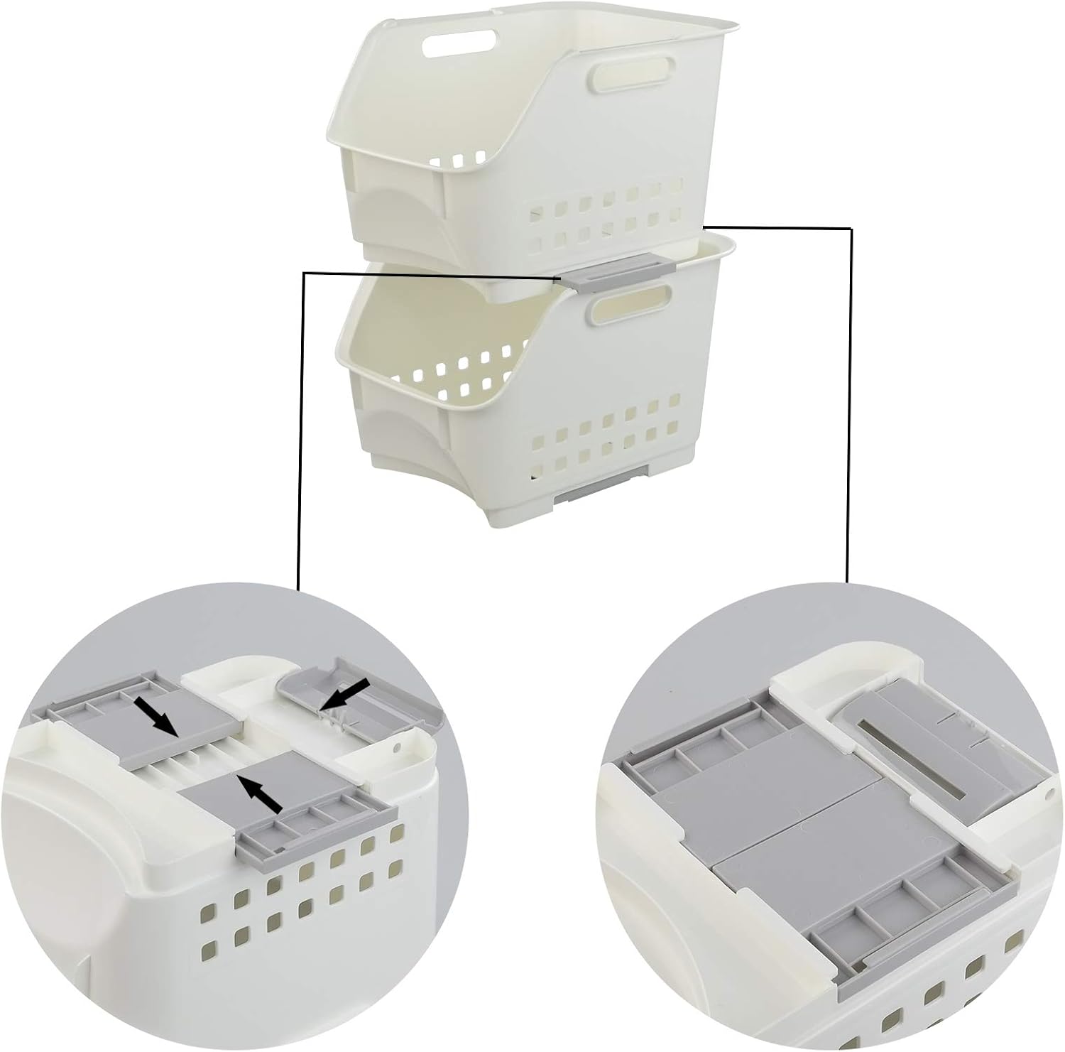 Zerdyne 3 Packs Plastic Stacking Storage Basket, White Stackable Storage Rack Baskets, 31 cm x 25.5 cm x 20 cm - Image 4