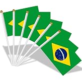 AhfuLife 15 Pcs Brazil Hand Held Flags for World Cup Decorations 2026, 5.5 &times; 8.2 Inch Brazilian Small Stick Flag with 11.8" Pole for Independence Day Sports Events Party Celebration Decor