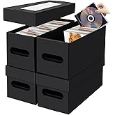 AOBOPLE CD Storage Boxes,4 Pack Cardboard CD Case Storage,CD Case Holder with Lid,Holds 30 CDs in Full Jewel Cases, 60 CDs in Slim Cases, and 165 Discs in CD Sleeves