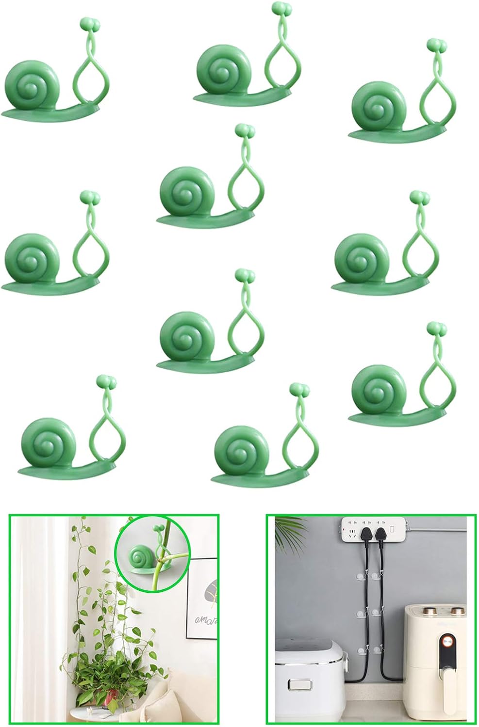 Plant Fixer Clips Invisible Wall Fixture Vine Hooks Climbing Support Holder Sticky Training Wire Ties Indoor Ceiling 30pcs Snails Self Adhesive Binding for Home Garden Wall Decoratione (Green)