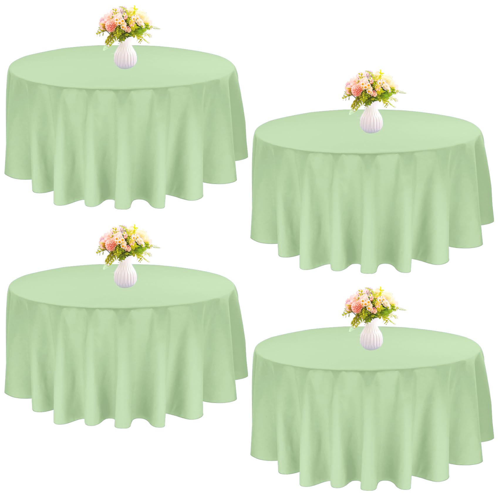 Photo 1 of JALANCY 4 Pack Round Tablecloth 90 Inch White Polyester Washable Decorative Fabric Table Covers for Wedding Dining Table Buffet Parties Banquet Decor(Sage Green)