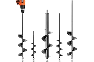 KENDO Auger Drill Bit for Planting Set of 4, Garden Ground Earth Spiral Drill Bits and Bulb Planter Tool for 3/8" Hex Drive Drill, for Post Hole Digger, Bulb Bedding Digging, Plant Rapid Planter