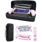 HolyFort 14 in 1 Accessories Set for PlayStation Portal Remote Player | Black Hard Carrying Case for PS Portal, Pink Silicone Protective Cover, 2 Screen Protectors, 4 Thumb Grips for PS5 Portal