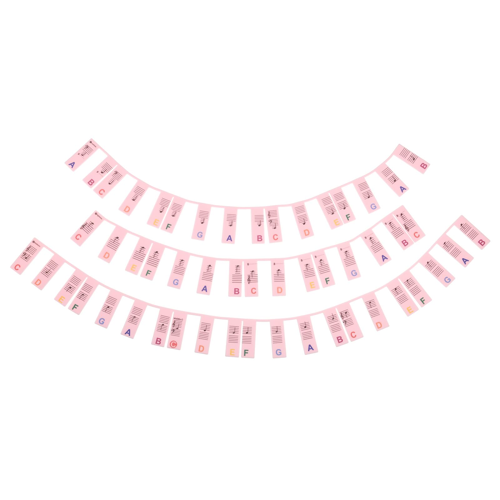PATIKIL Piano Keyboard Note Label, 88Key Full Size Silicone Removable No Need Stickers Keyboard Piano Note Guide for Beginners Piano Learning, Pink Base with Colored Text