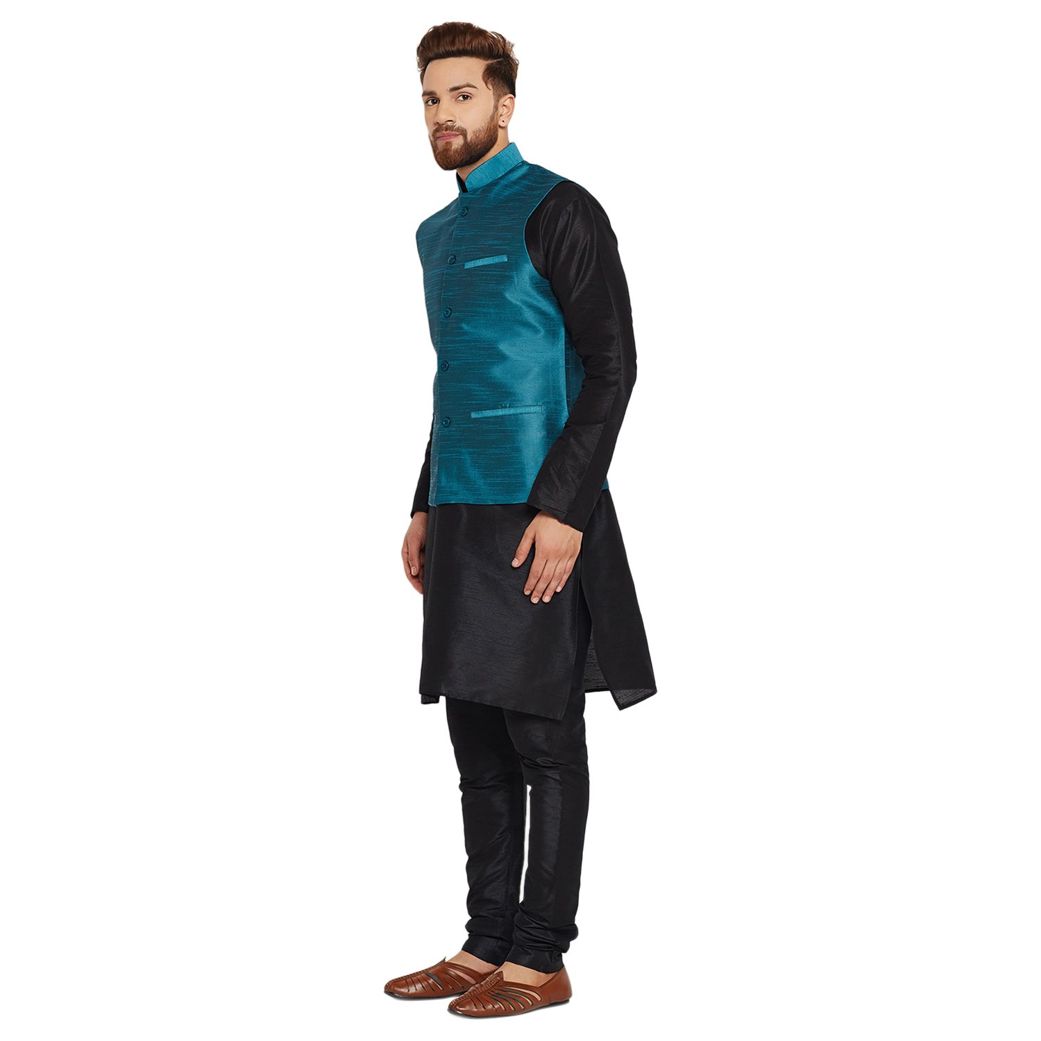 sojanya (since 1958), dupion silk kurta pyjama and nehru jacket combo