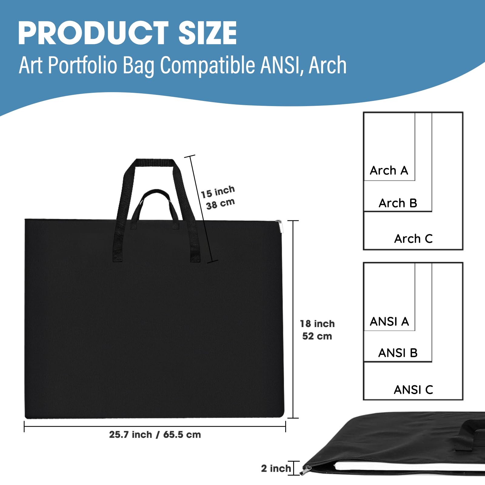 ZKOO Art Portfolio Bag, Light Weight Art Canvas Portfolio Case with Nylon Shoulder Strap, Carrying Storage Case for Artwork, Poster, Sketching, and Drawing (Compatible 18 * 24 Inch-Black)