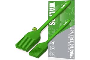 Walfos Silicone Basting Pastry Brush, Heat Resistant Pastry Brush Set, Strong Steel Core and One-Pieces Design, Perfect for BBQ Grill Baking Kitchen Cooking,BPA Free and Dishwasher Safe,2Pcs (green)