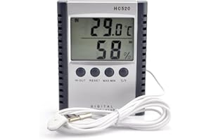 iKKEGOL Digital Indoor Outdoor in/OUT Wall Mount Monitor Sensor LCD Temperature Thermometer Hygrometer Humidity Meter with Probe Cable