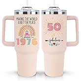 50th Birthday Gifts for Her Women, Cool Cute 1976 50th Birthday Gift for Turning 50 Year Old Woman, 50 and Fabulous Gifts for Women, 50th Birthday Decorations for Her, 40oz Tumbler Coffee Mug