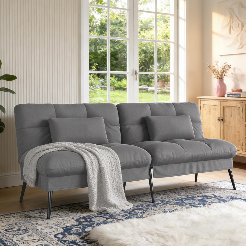 Photo 1 of *** missing parts / no return *** COMHOMA 72?Futon Sofa Bed,Modern Convertible Sleeper Sofa, Fabric Futon Couch with Multi-Position Backrest for Living Room Furniture (Gray)