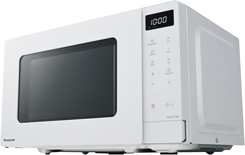 NN-ST21QWEPG 20L Solo-Mikrowelle mit Drehteller, 800 W, automatisches Auftauen, 11 Automatikprogramme, LED-Anzeige, 5 Leistungsstufen, digitaler Timer, Weiß