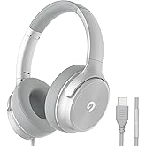 ADOOPE USB C Wired Over-Ear Headphones with Mic, Hi-Fi Stereo Sound, Noise-Isolating Ear Cups, Comfortable Fit for iPhone15/16, Samsung Galaxy S24/S23, Type-C Phones & Tablets (Silver)