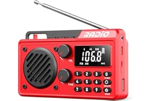 KAMAPULO Portable Radio AM FM 1500mAh Rechargeable with Best Reception, Transistor shortwave Radio Wireless Bluetooth Speaker, with Large LCD Screen, Support TF Card U Disk, Earphone, Sleep Timer (Red)