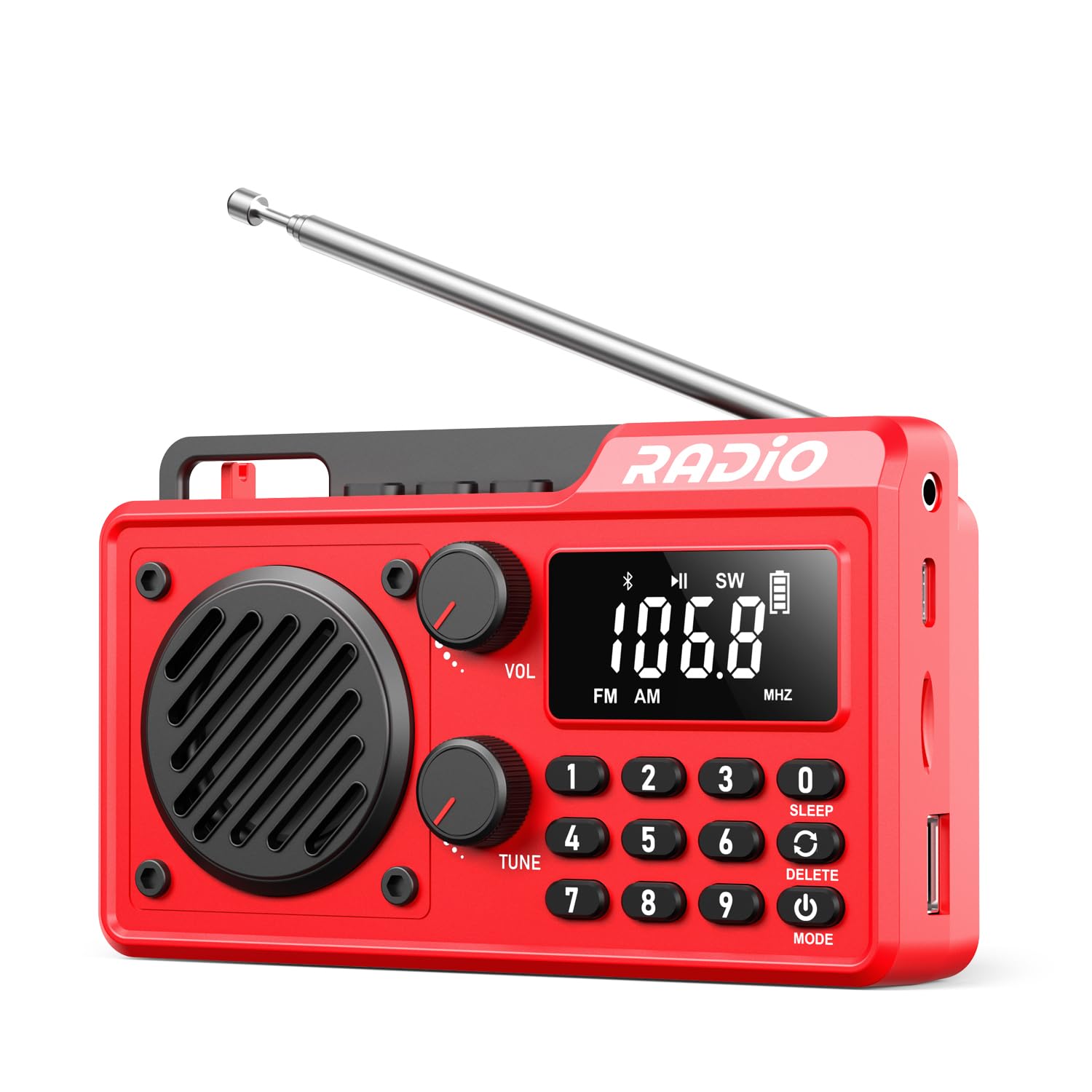 Photo 1 of Portable Radio AM FM 1500mAh Rechargeable with Best Reception, Transistor shortwave Radio Wireless Bluetooth Speaker, with Large LCD Screen, Support TF Card U Disk, Earphone, Sleep Timer (Red)