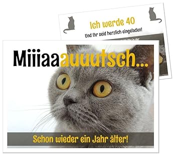 Einladungskarten Zum Geburtstag Mit Katze Kater Erwachsene Mann Frau Für Jedes Alter Wunschalter 10 Karten 170 X 120 Mm Groß