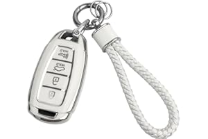 JOYEAR Keychain with Key Fob Cover Compatible with 2019 2020 2021 Fe Palisade Kona Elantra GT Veloster 4-Buttons(Silver-White)