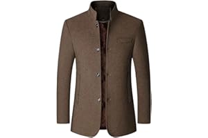 Men's Cashmere Fleece Blazer Mandarin Collar Winter Business Casual Warm Coat