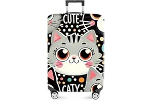 ANNA QUEEN Cute Cat Luggage Cover, Kawaii Cartoon Kitty Suitcase Protector with Colorful Polka Dot Design, Stretchable, Washable Travel Cover for 32-34 Inch Luggage
