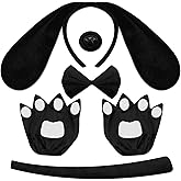 DysanVica Dog Long Ears Headband - 5PCS Dog Ears Headband Bowtie Nose Tail Puppy Paw Gloves for Adult Women Halloween Costume Floppy Animal Cosplay Party Accessories Set (Black)