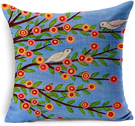 Qinu Keonu Oil Painting The Branch Flower Birds Cotton Linen Throw Pillow Case Cushion Cover Home Sofa Decorative 18 X 18 Inch (Branch)