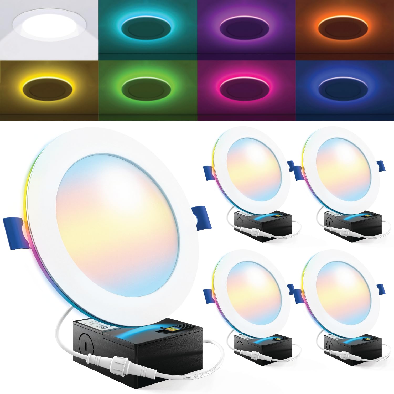 Photo 1 of Sunco 4 Pack 6 Inch Smart Ultra Thin LED Recessed Ceiling Lights with Night Light, Tunable CCT 2700K to 6000K, Dimmable, 15W, Smooth Trim, Canless with Junction Box