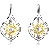 925 Sterling Silver 2 Tone Sun/Sunflower Leverback Earrings Birthday Jewelry Gifts for Women Her Mom