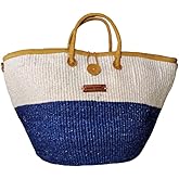 Rain and Peace Nourishment Handwoven Sisal Straw Basket Tote Bag, Market Grocery Shopping Bags with Leather Strap Handles and Button Closure, Summer Beach Basket Handbag, Large Straw Shoulder Purse