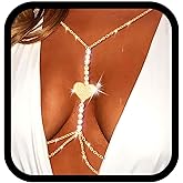 Bounzhi Sexy Rhinestone Body Chain Crossover Bra Crystal Body Jewelry Bikini Beach Body Necklace for Women (E)