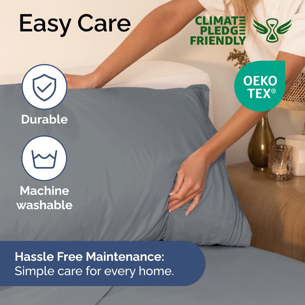 Extra Deep King Sheet Set - 6 Piece Breathable & Cooling Sheets - Hotel Luxury Bed Sheets Set - Easy & Secure Fit - Soft, Wrinkle Free & Comfy Sheets Set - Steel Blue Sheet Set with Extra Deep Pockets