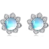 OUTANG Moonstone Lotus Stud Earrings for Women 925 Sterling Silver Moonstone Earrings jewelry gifts