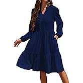 KETAWAK Womens Fall Boho Dresses 2025 Lightweight Long Sleeve Ruffle V Neck Tiered Boho Vacation Long Dresses with Pockets