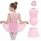 JiAmy Girls Ballet Leotards with Invisible Zipper & Removable Skirt Mesh Back Cutout Dance Dress Outfit for Toddler/Kids
