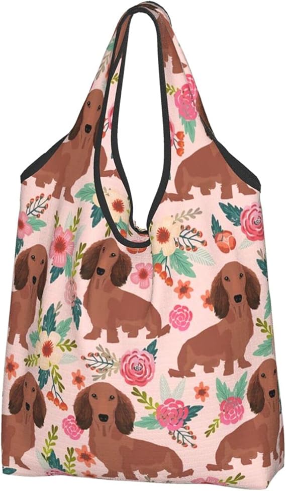 Reusable Grocery Bags Shopping Bags Dachshunds Floral Dogs Doxie s Cute