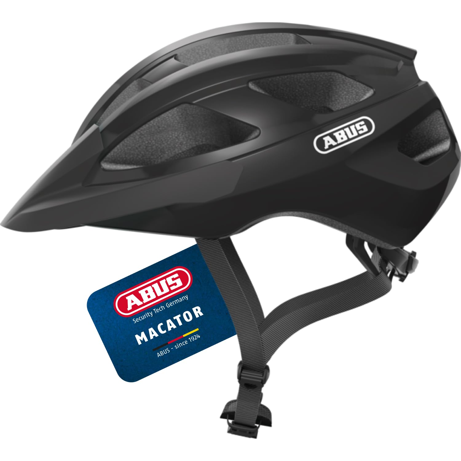 ABUS Rennradhelm Macator - sportiver Fahrradhelm für Einsteiger - auch für Zopfträger/-innen - für Damen und Herren - Schwarz Glänzend, Größe L​