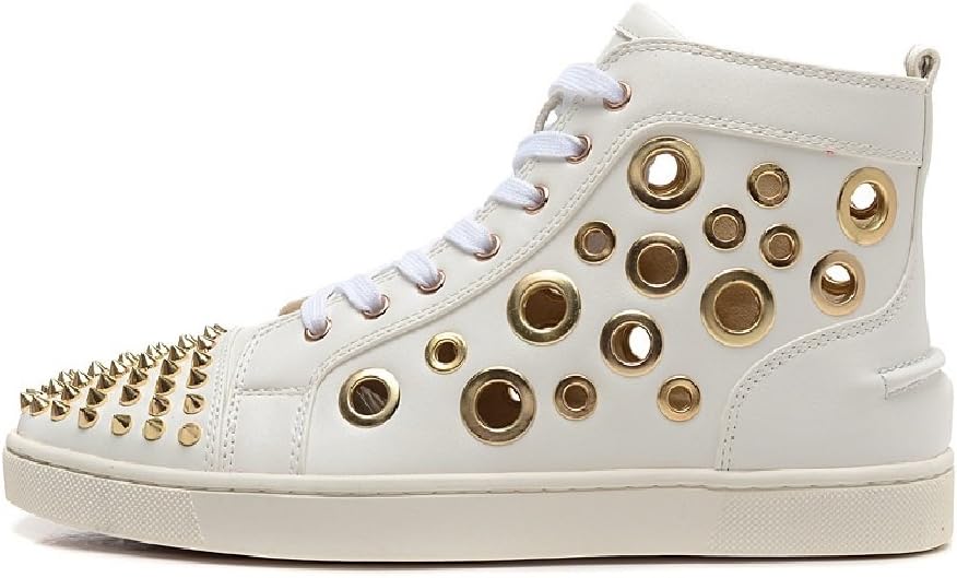 Aibarbie Men's Fashion High-top Black Sheep Leather Spikes Toes Sneakers Cut-Out Flat Shoes