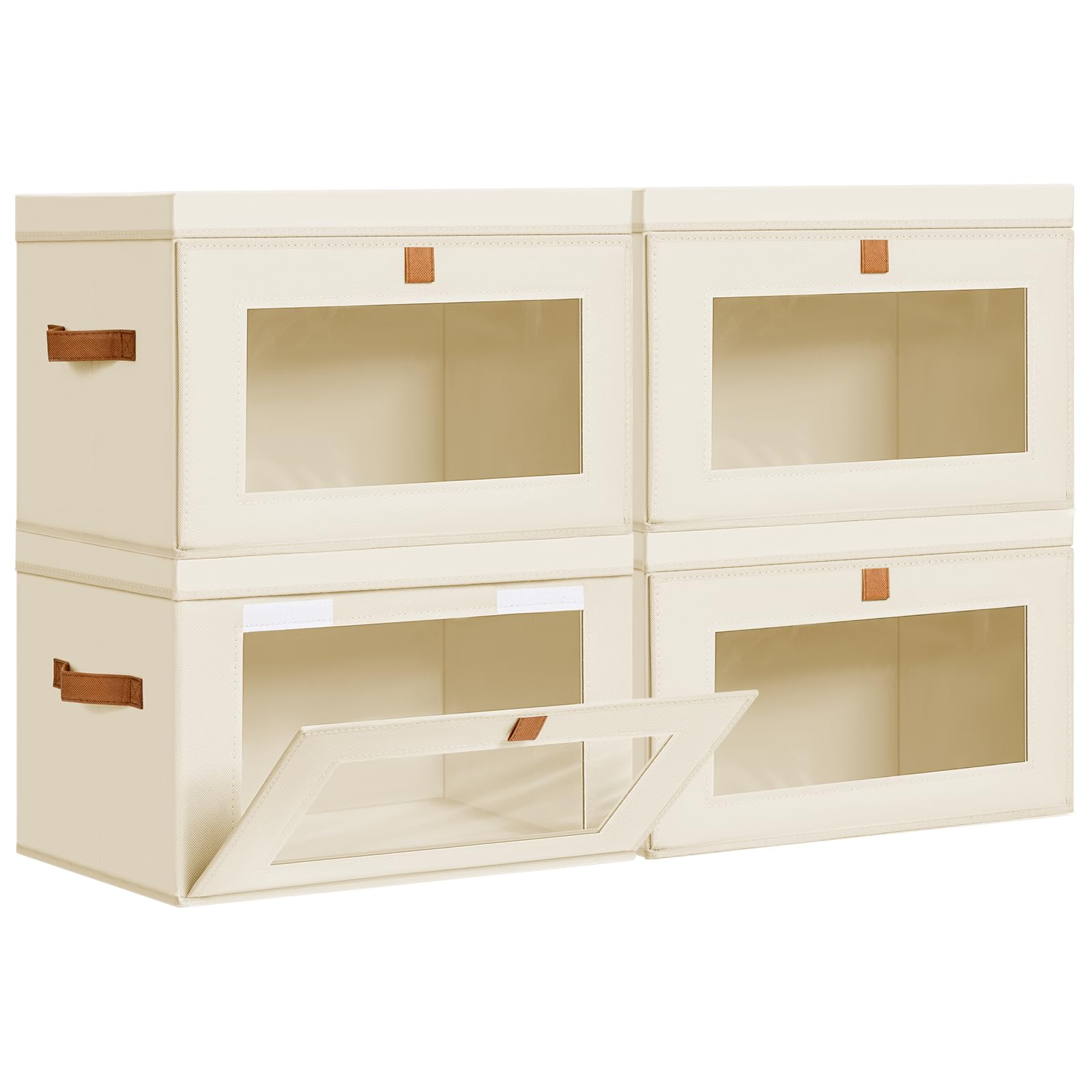 Photo 1 of DIMJ Storage Bins with Lids - 4 Pack Large Fabric Closet Organizer with Window & Handles, Collapsible Decorative Storage Boxes for Shelves Under Bed, Books Clothes Blankets Sweaters Organization