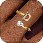 Treasure Bender Valentines Day Gifts Initial Gold Rings for Girls Women - Dainty 14K Gold Plated Adjustable Letter A-Z Rings Teen Girls Gifts Trendy Stuff Heart CZ Initial Ring Teens Birthday Gift