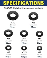 Leryati 500 Pcs Nylon Washers Set Black Round Spacers M2-M10 Assorted view 3