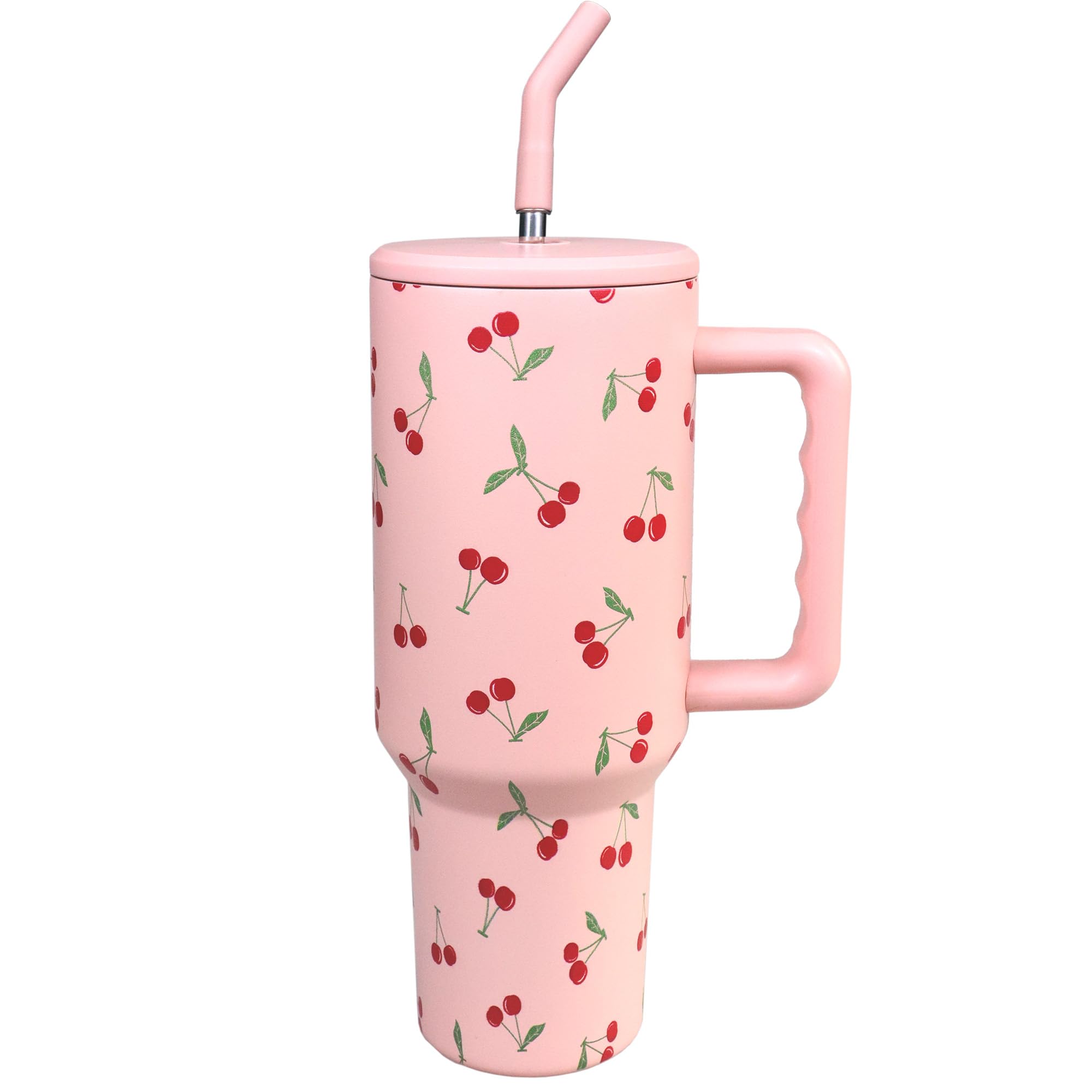 Photo 1 of OEUFSEEE Cherry Tumbler with Straw and Lid Vacuum Insulated 40oz Pink Stainless Steel Cup Gifts for Women Birthday Present Cherry Water Bottle Coffee Cup for Home or Travel