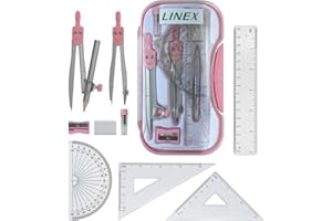 Linex Geometry Set, Maths Set, Pink, 10 Pieces