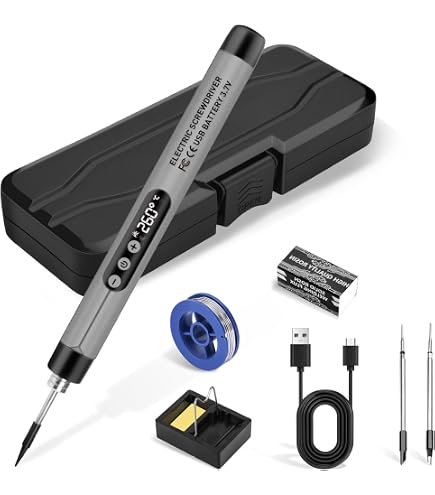 Portable Cordless Soldering Iron Kit – LCD Display, 200°C-450°C Adjustable, 3 Tips, USB-C Rechargeable For Electronics & Jewelry (Black)