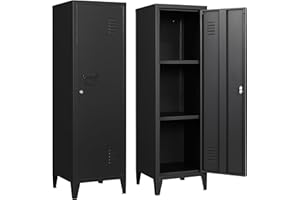 Anxxsu Metal Locker Storage Locker, 50" Lockable Lockers for Employees, Home, Office, School, Assemble Required (Black)