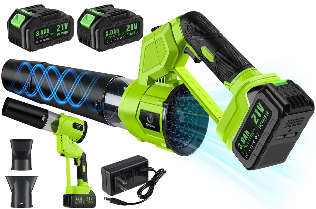 Photo 1 of Cordless Leaf Blower,Rechargeable Leaf Blower,21V Cordless Electric Blower with 2 Batteries & Charger,4 Speed Modes, Rotable Handle Design, for Patio Cleaning,Yard, Blowing Leaves,Dust or Snow