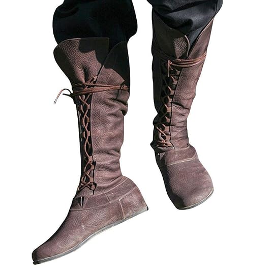 Pommaxe Herren Mittelalterliche Stiefel Cosplay Schuhe Lace up Spitz Kunstleder Kostüm Plain Forest Flache