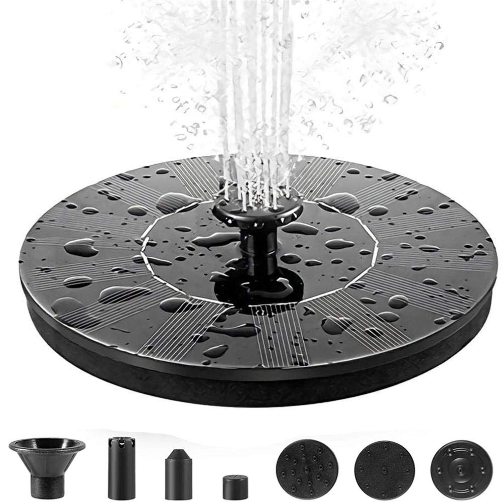 Solar Fountain Pump,1.4W Solar Water Fountain Pump Kit with 6 Nozzles for Garden Water Feature, Pool, Bird Bath (Black-1.4w)