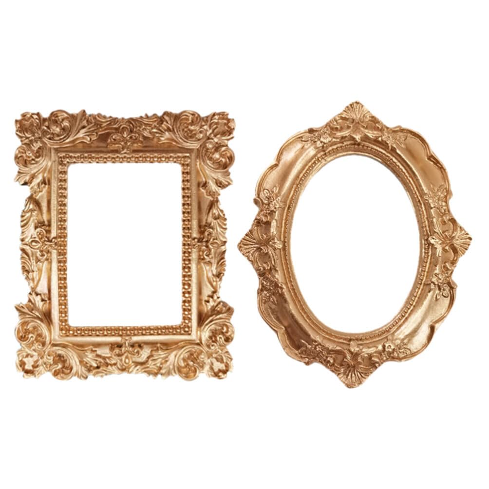 ABOOFAN 2pcs Mini Gold Vintage Resin Baroque Photo Frame, 12.3x10cm, Tabletop Display, Adults