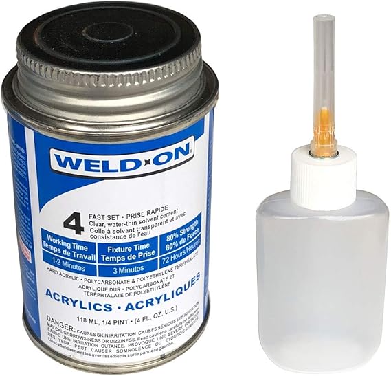 Weldon 4 Acrylic Adhesive 4 Oz and Applicator Bottle with Needle