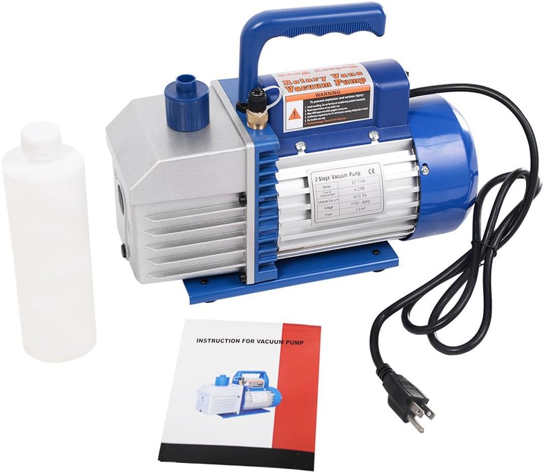 Dual 2 Stage 4CFM 1/3HP Rotary Vane Deep Vacuum Pump HVAC AC Air Tool R410a R134 - By Choice Products