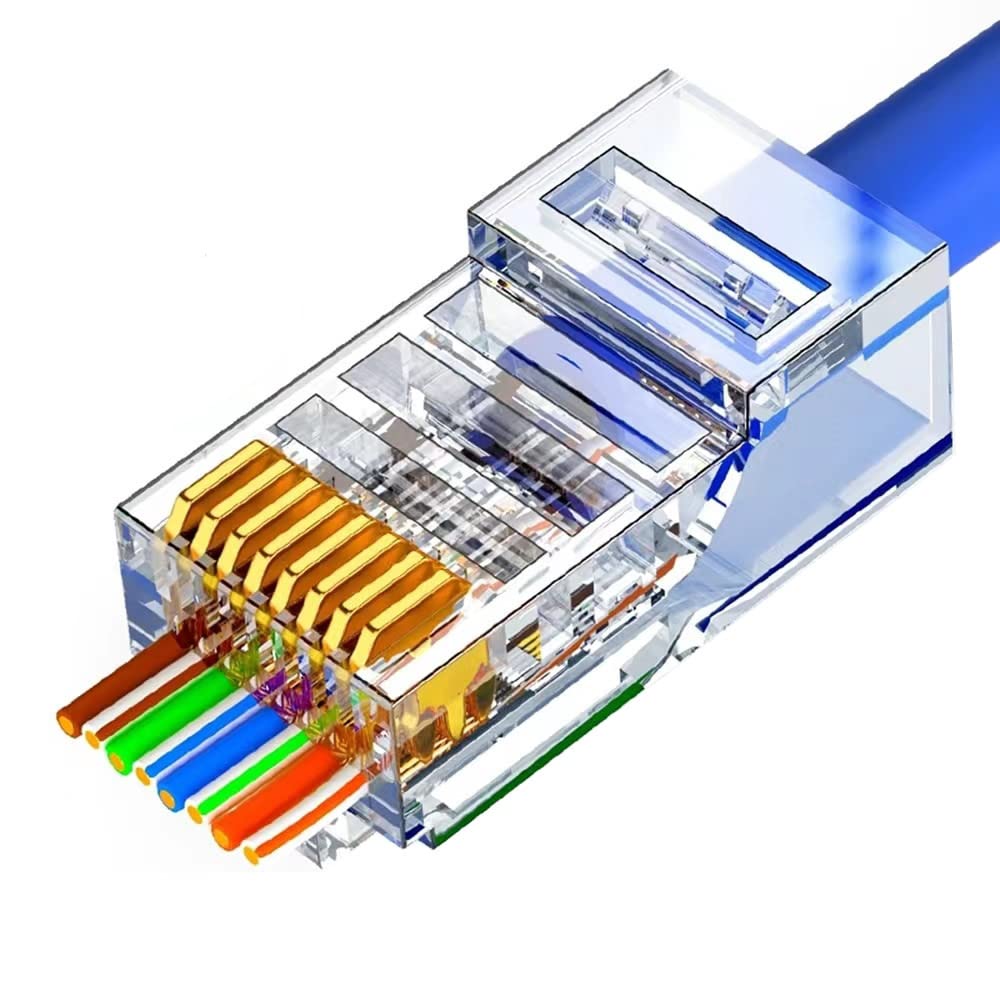 VIVOCH 50 Pcs Cat6 RJ45 Pass Through Connectors, Cat6 RJ45 Pass Through Plugs, Cat6 Crystal Unshielded RJ45 Ends UTP 8P8C Modular Network Plug Connector