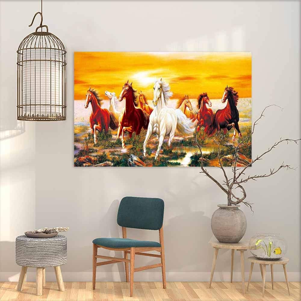 Chinese Classical Oil Painting Eight Horses Running in The Sunset Canvas Prints for Home Decorations W47 xL31
